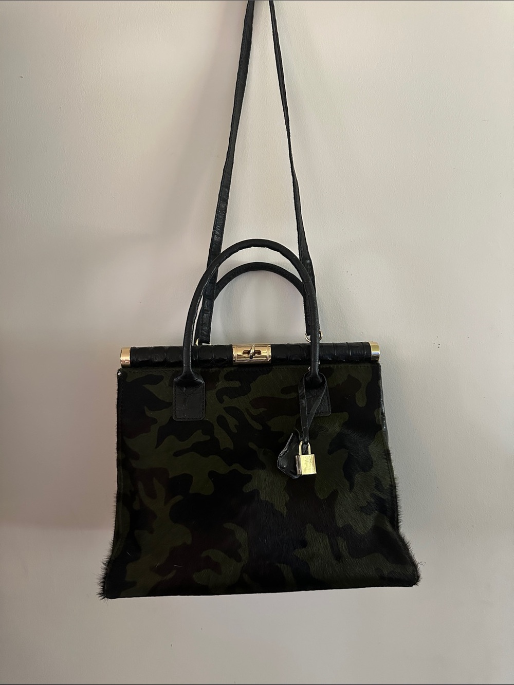 Charlies Leather Camouflage Top-Handle Shoulder Bag with Gold Hardware